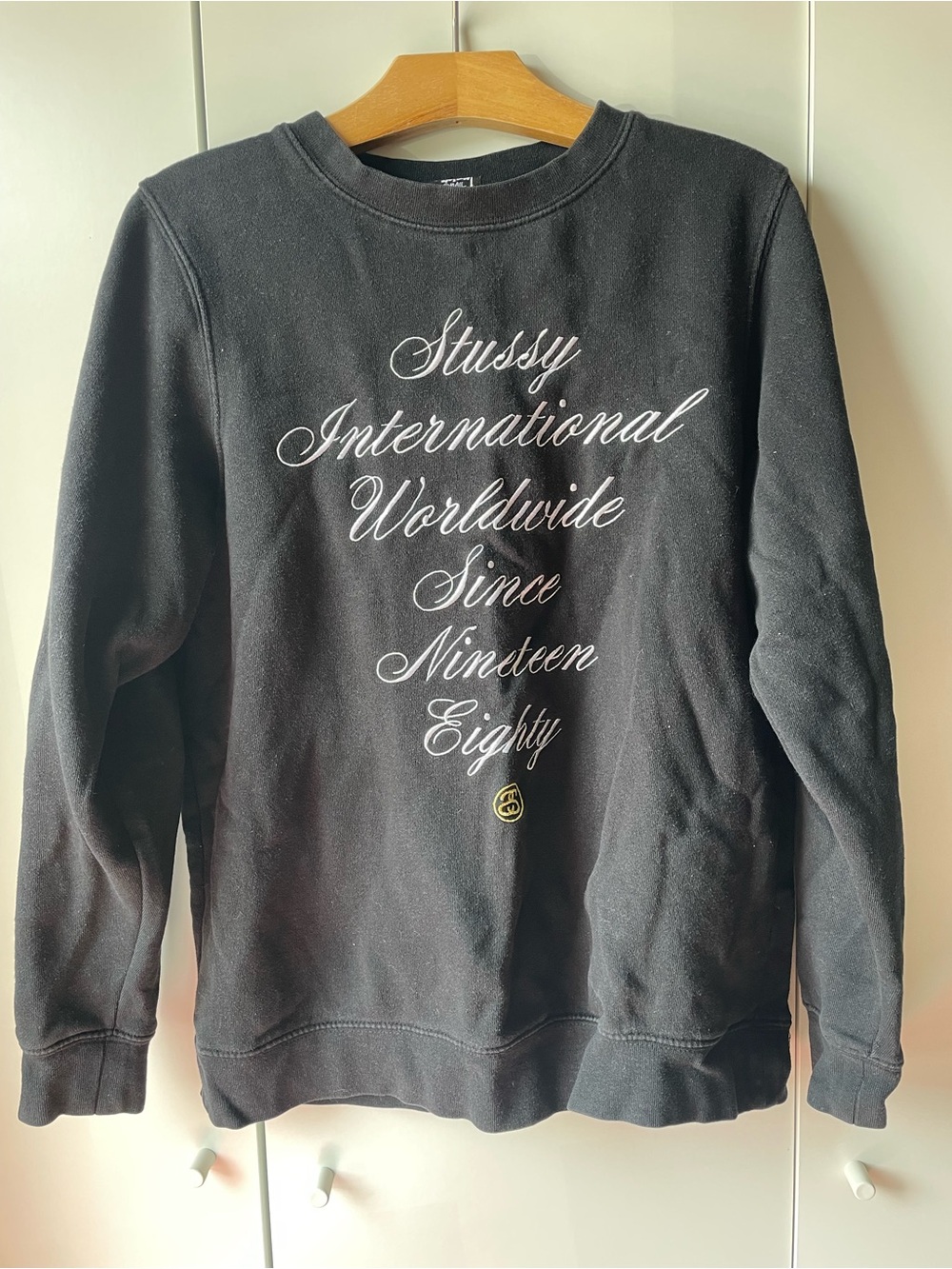 Stussy Black Crewneck with White Script Logo